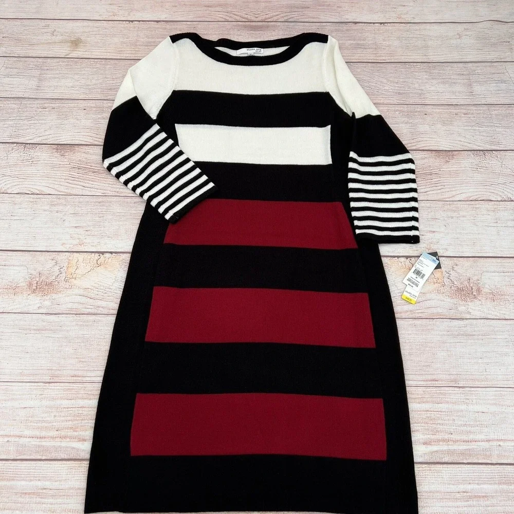 Studio One New York Women's Long Sleeve Sweater Striped Dress Size M - Picture 4 of 11